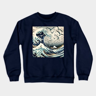 Kanagawa Wave Traditional Japanese Art - National Bird Day Crewneck Sweatshirt
